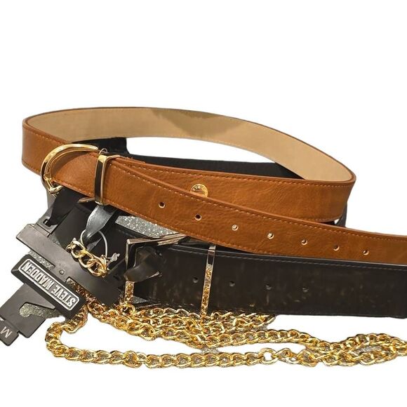 Steve Madden 3-Piece Stretch, Chain Link, & Logo Belt Set main image 7